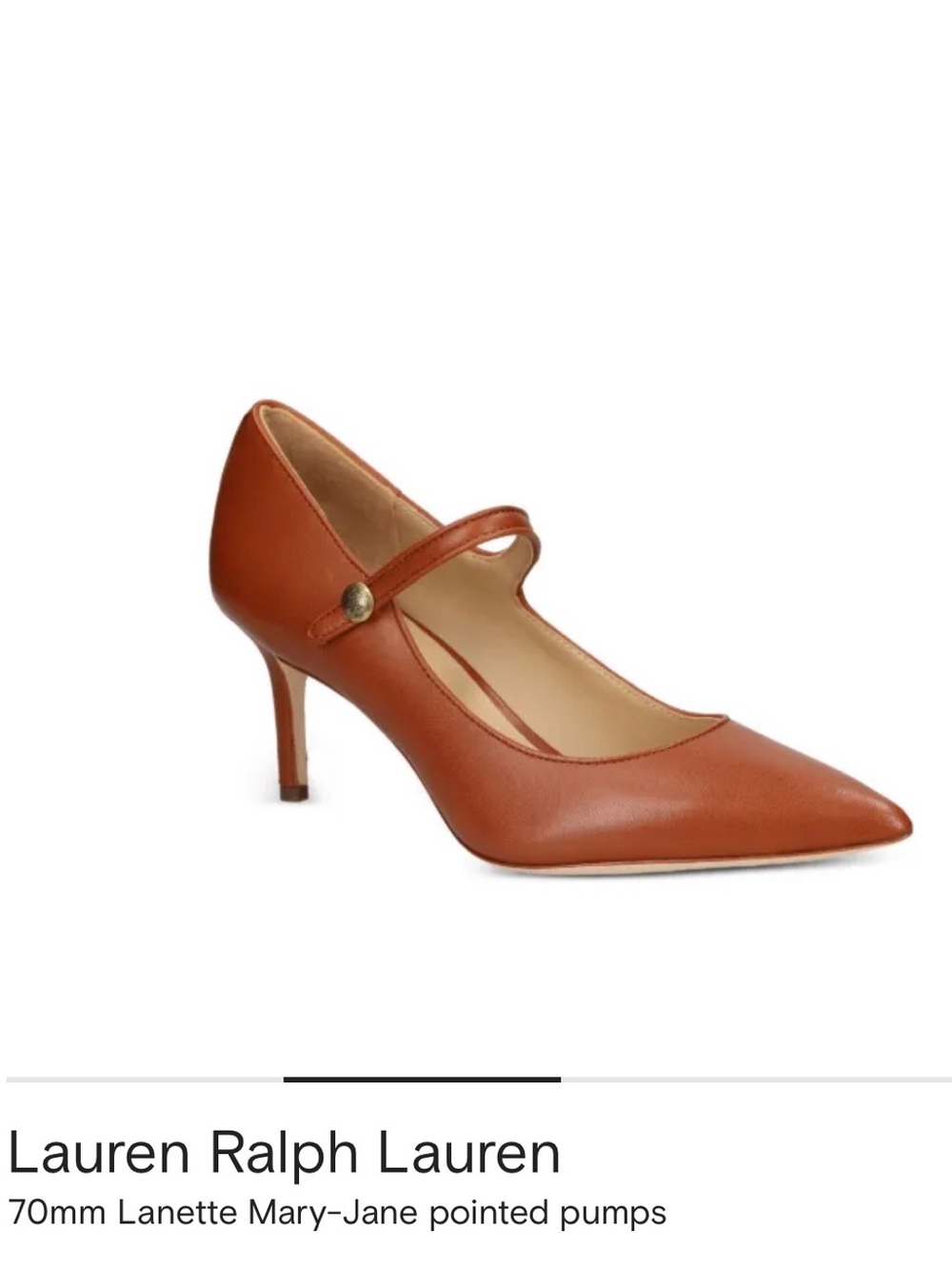 Lauren Ralph Lauren Tan Cognac Leather Mary-Jane Pointed Pump